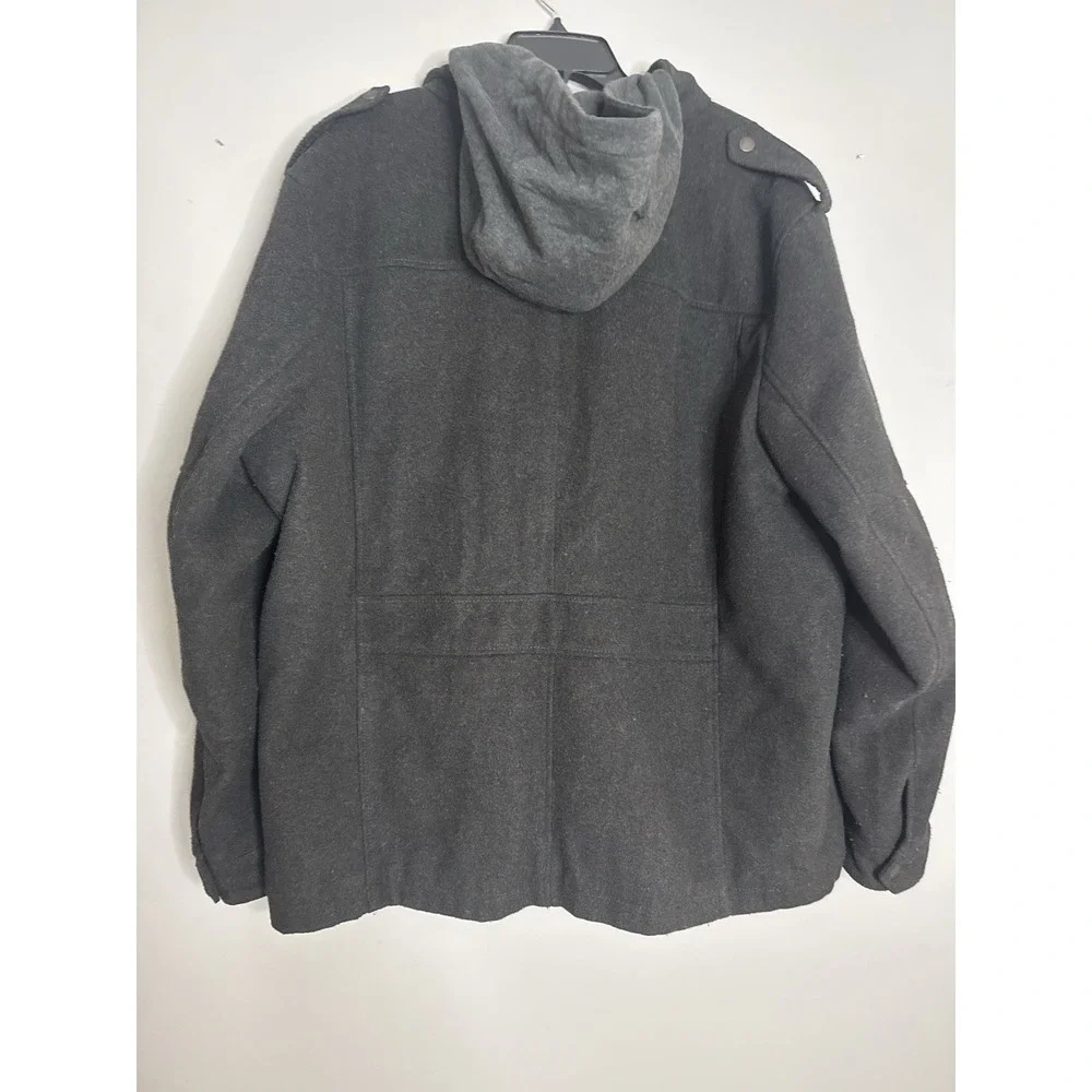 Levi Strauss Wool Blend Jacket‎ Mens Gray Hooded Full Zip Button Quilted Lined